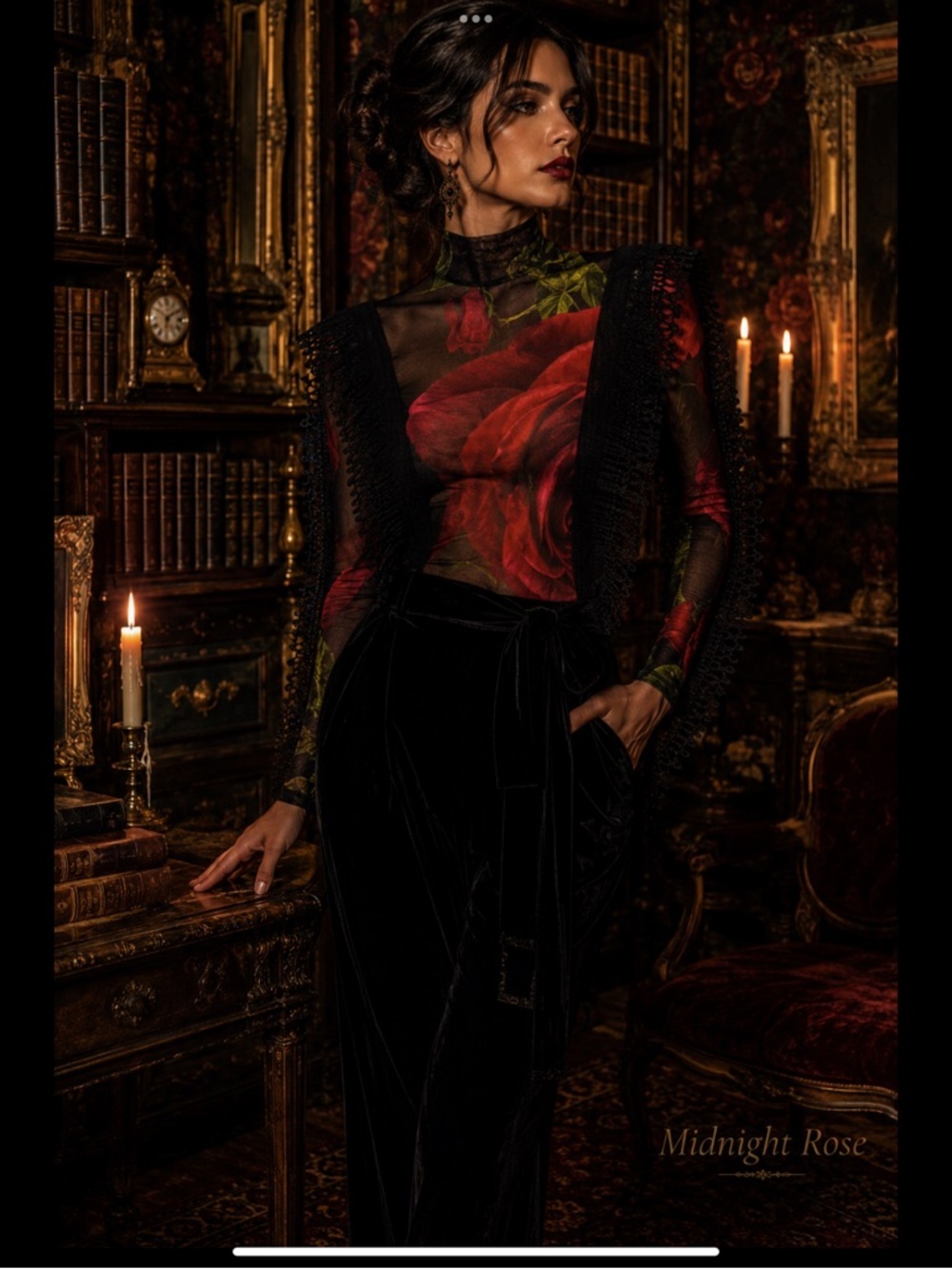 Wearable Art Romantic Goth Rose Print Mesh Bodysuit Avant Garde Statement Top - Picture 11 of 16